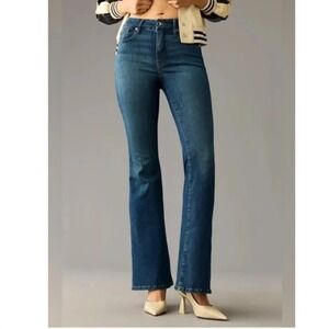 Good American Good Flare Jeans Indigo Blue Womens 8/29 High Rise Stretch EUC